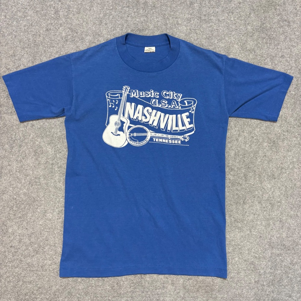 Vintage Nashville Music City USA T Shirt Blue Single Stitch Tennessee Mens Small